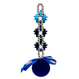 Purpledip Ceramic Evil Eye Wall Car Hanging With Lotus Ganesha: Vastu Feng Shui Good Luck Decorative Charm (11015)