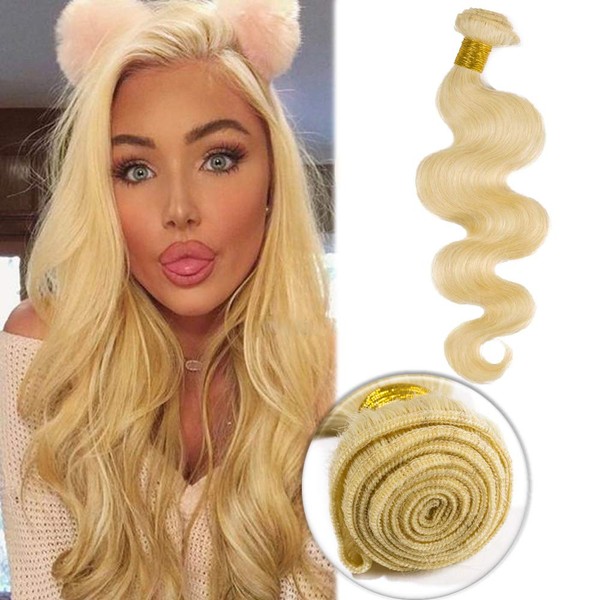 #613 Bleach Blonde Human Hair Bundles Body Wave Unprocessed Brazilian Virgin Human Hair Sew in Extensions for Women Wavy Curly Hair Weave 100g/Lot 16"