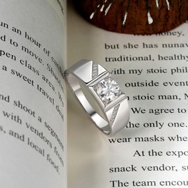 SweetJew Mens Moissanite Wedding Rings 925 Sterling Silver Solitaire Stone Promise Wedding Band 1.25cttw D Color VVS1 Clarity Brilliant Round Cut Size 9