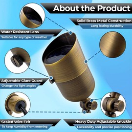 MIK Solutions - Foco de paisaje de latón macizo de 101-12 V, luces de paisaje de bajo voltaje, iluminación de paisaje al aire última intervensión para el hogar, jardín, banderas, luces de pared al aire última intervensión con estaca de tierra y foco LED