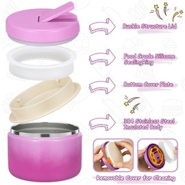 LOHASOK Kids Soup Thermo for Hot Food Insulated Vacuum Food Jar with Buckle Lid, Stainless Steel Wide Mouth Leak Proof Lunch Container for School
