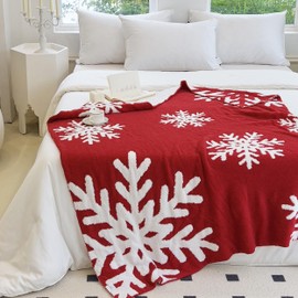 NIDITW Ultra Soft Cozy Christmas Throw Blanket Microfiber Knitted Blanket Lightweight Fluffy Fleece Blanket for Home Sofa Couch 50x60 Inches (Snowflake Red)