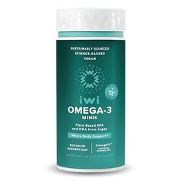 iwi Omega 3 Mini apoya un corazón saludable, desarrollo cerebral, huesos y articulaciones fuertes y salud ocular, algas veganas Omega 3, 6, 7, 9 y EPA