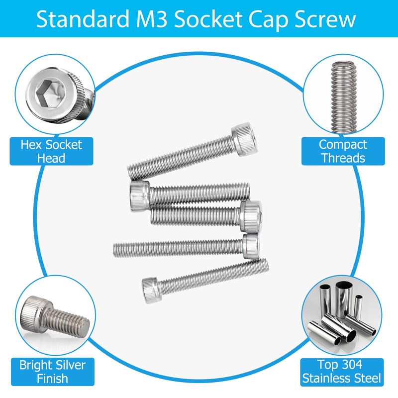 130pcs M3x25mm Hex Socket Head Cap Screws Bolts, 304 Stainless