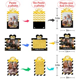 MEFENG 15Pcs 60th Birthday Party Picture Centerpiece Sticks - Black Gold - 60th Birthday Photo Table Toppers - Happy 60th Birthday - 60Years Old Birthday Party Supplies