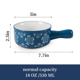 Original Heart Soup Bowls Ceramic Onion Soup Bowls, 17 Ounce Soup Bowls With Handles, Soup Crocks microwave safe, Soup Bowls Oven Safe, Stackable Soup Mugs, Nonstick, 4pcs, for kitchen,Blue