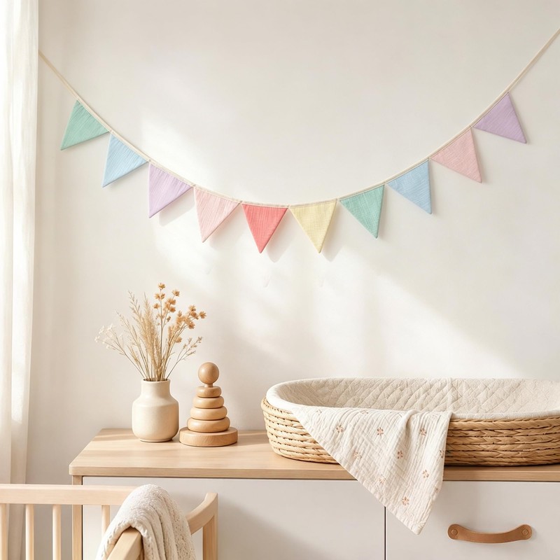 JUIIZAY Pennant Banner Flags Pastel Fabric Triangle Bunting Garland