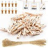 100Pcs Wooden Pegs, Clothes Pegs for Washing Line Small Pegs Wood Craft Clips with 10 Thumbtacks and 10m Twine for Hanging Photos, Arts and Craft （3.5×0.7cm / 1.4×0.3inch）