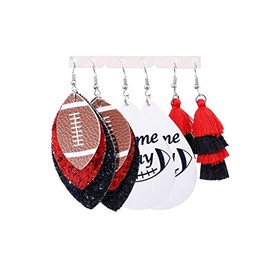 Christmas Game Day Faux Leather Football Rugby Drop Dangle Earrings Christmas Baseball Sport Drop Earring for Women Bohemian Lightweight Teardrop Earrings Holiday Gifts-d 3 pairs