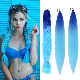 Lbsiwi Colored Hair Extensions for Kids 26'' Ponytail Extension with Colorful Tinsel Ponytail Extension Braids Crazy Hair Day B45#(Royal Blue Sky Blue, Packs of 3)