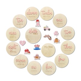 Monthly Baby Milestone, 4 Inch Baby Announcement Sign, Birth Milestone Signs, Months Birth Milestones, Monthly Markers Milestones Signs, My First Holiday Newborn Announcement Sign for 1-12 Month(Pink)