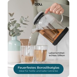 Doli 1.5 litre teapot with strainer insert, for 1-8 cups of tea, long stainless steel strainer for pure aroma, fireproof and dishwasher safe, grey