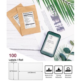 Phomemo [6x100 pcs]Original Labels for M110 M220 M221 M120 M200, 6 Rolls, 1.97''x3.15'' (50x80mm), 100 Label/Roll, Square, White,Self-Adhesive Thermal, for Clothing, Ingredient, Logo, Barcode, Address