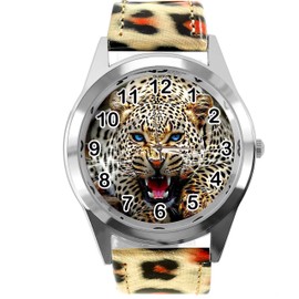 TAPORT Leopard Print Round Leather Watch for Leopard Fans, Leopard pattern, Strap.