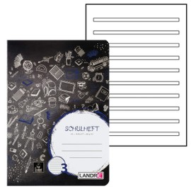 Landre 100050069 Lined School Notepad A5 (16 Sheets of 80 g/m² Fine, Wood-Free Writing Paper with Type 3 Ruling) Pack of 10 in 3 Assorted Designs