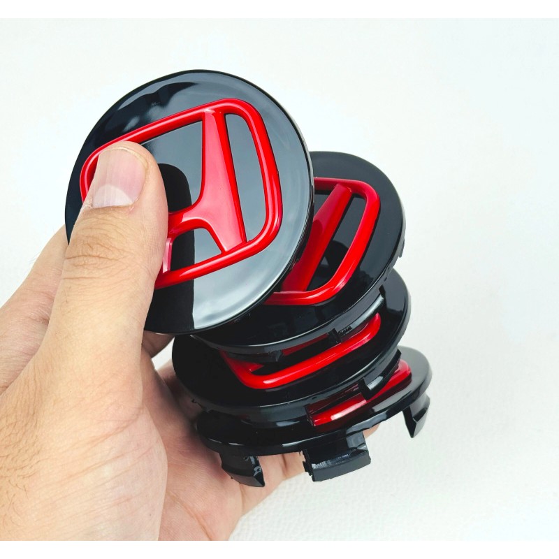 Honda SET OF 4 BLACK-RED 69 mm/2.72in Wheel Center Caps