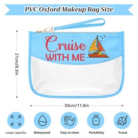 Sazuwu Cruise Travel Birthday Gifts Blue Makeup Bags with Zipper Beach Cruise Vacation Essentials Ship Themed Gifts Girls Weekend Cosmetic Travel Bag Organizer Graduation