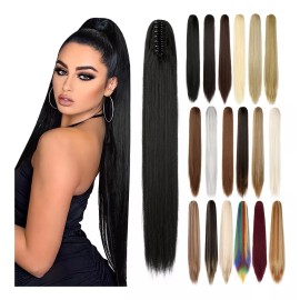 Felendy Extensiones De Cola De Caballo Clip Garra Recta 21 Pulgadas