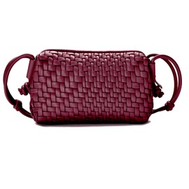 Raymaple Woven Crossbody Bag for Women Vegan Leather Small woven purse with Adjustable Straps Wine red