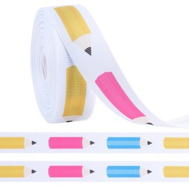 GORGECRAFT 1 Rolls 10Yds Gift Wrap Ribbons Back to School Ribbon 22mm Wide Pencil Grosgrain Ribbons White School Print Fabric Crafting Ribbons for Teacher Kindergarten Gift Wreath Decoration