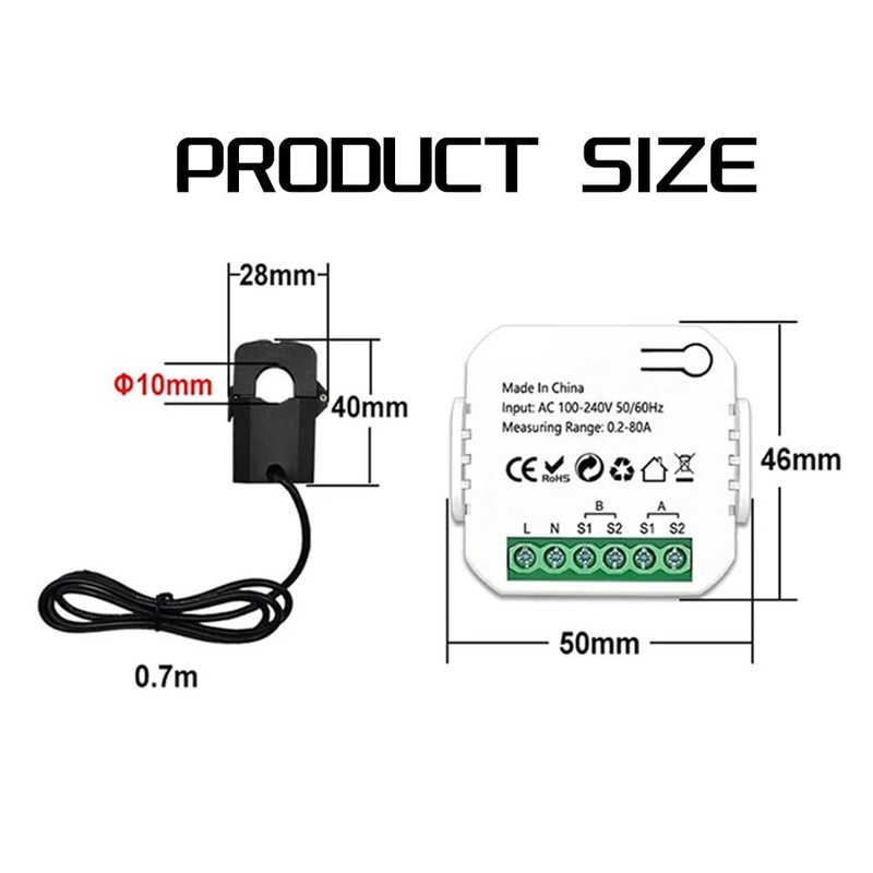 Hopbucan ZigBee Energy Meter 2-Channel Bidirectional with Current Sensor Tuya