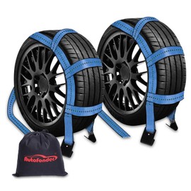 Autofonder 2Pc Tow Dolly Basket Straps with Flat Hook for 14"-17" Tires -10,000 lbs Breaking Strength Tire Bonnet&Tire Net -2” Over Wheel Car Basket Tie Down Straps with Carrying Bag（Blue）