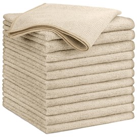GLIMGLINT Brown Microfiber Cleaning Cloth, 12 Pack Cleaning Towels for Kitchen, Lint Free, Scratch-Free, Highly Absorbent, and Reusable Cleaning Rags for House, Window and Glass, Cars, 14"X12"