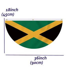 1.5x3 FT Jamaica Fan Bunting Flag,18x36 In Jamaican Semi Round 100D Outdoor Banner,Novel Decor for Garden Yard Window Car Boat Balcony with Brass Grommet