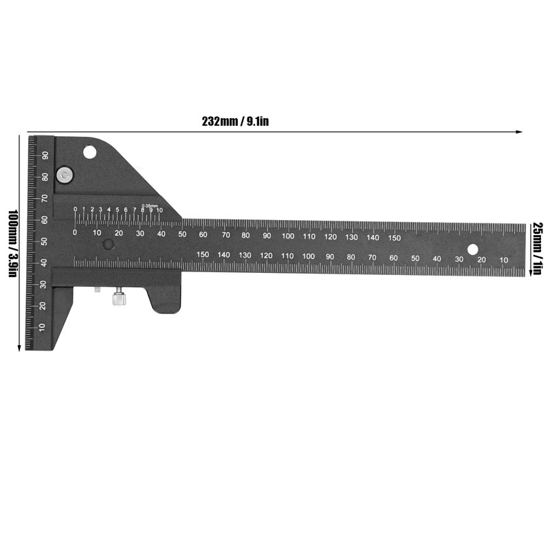 Woodworking Scribing Ruler Aluminum Alloy TType Scriber Carpentry Measuring Marking