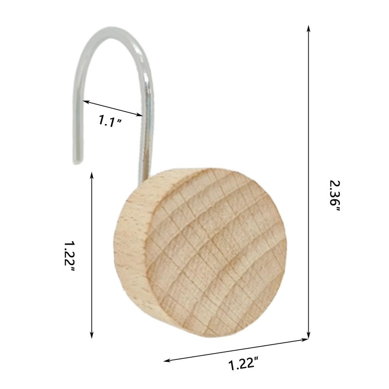 LLYSTTDS Wood Decorative Shower Curtain Hooks 12pcs Modern Round Log