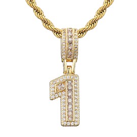 Wisbal Number Pendant Brass Gold Plated 0~9 lucky Number Necklace for Men and Women - Number 1 Pendant 24 inch Chain-Gold