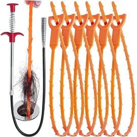 PipePurge Snake Drain Clog Remover + Catcher - Drain Cleaner Tool for Sink Shower Bath Tub, Hair Clog Remover, Tube Drain Cleaning. (5+1 Pack)