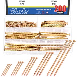 Glarks 200pcs 40/60/80/100/150mm Fence Deck Nails Kit, Carbon Steel Spiral Shank Deck Nail, Zinc Plated Twisted Nails for House Floor Repairing Wall Woodworking Baseboard