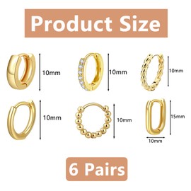 6 Pairs Gold Earrings for Women,Gold Hoops Earrings for Women Gold Plated Earrings,Small Gold Hoop Earrings Small Hoop Earrings for Women Earrings Gold