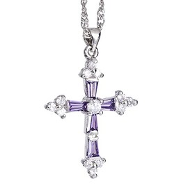 Riva Crucifix Cross Pendant with 45 cm (18 Inches) Chain & Trapezoidal Cut Gemstone Cubic Zirconia CZ [8 Colours Available] in 18K White Gold Plated, Simple Modern Elegance, Brass, metal, Cubic