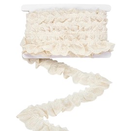 FINGERINSPIRE 10 Yards Cotton Eyelet Lace Trim 1-3/4 inchWide Beige Ruffled Lace with Embroidered Hollow Heart PatternPleated Cotton Ribbon for Sewing, Wedding Dress Clothing Decoration DIY Crafts