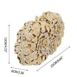 DEBIMY Rose Flower Crystal Purses Sparkly Rhinestone Evening Clutch for Women Wedding Party Cocktail Handbags, Gold Silver B