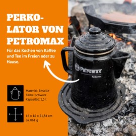 Petromax Tea and Coffee Percolator, Use Indoor/Outdoors for Home Kitchen or Campfire, Enameled Steel Coffee and Tea Pot Brews to Your Taste, 5-6 Cup Capacity, Black