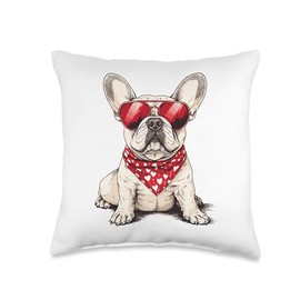 Frenchie Heart Bandana Cool French Bulldog Lover Valentines Throw Pillow