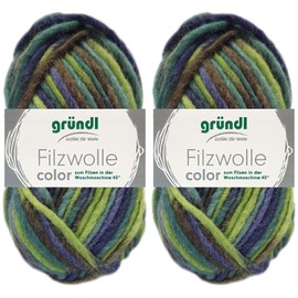 2 x 50 g Gründl Felt Wool Colour Made from 100% Pure Virgin Wool Including Instructions for Pot Holders (22 Green Marine Multicolour)