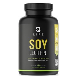 Lecitina de Soya de 180 Cápsulas blandas de 1200 mg. Ingredientes naturales. Soy Lecithin B Life.