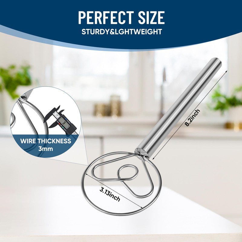 YIGEDA Danish Dough Whisk Stainless Steel Wooden Handle for Sourdough