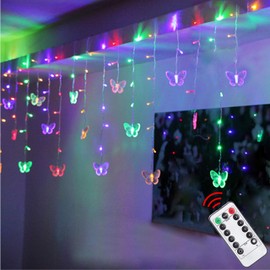 Decorman Butterfly Curtain Lights, 8 Modes 48 LED Fairy String Lights, USB Powered Twinkle Lights with 10 Butterflies with Remote for Bedroom Wedding Party Christmas Holiday Decor
