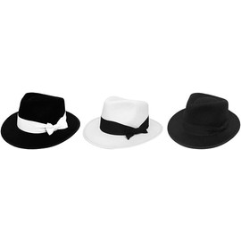 Adults Black Gangster Hat - 58cm - Black Gangster Hat With White Band - Perfect for 1920's Dress Up and Film & Gangster Fancy Dress