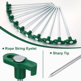 10 Pack Tent Pegs Metal Heavy Duty Camping Pegs Awning Pegs Hard Ground Tent Pegs Rock Pegs for Awnings, Heavy Duty Tent Pegs for Hard Ground, Camping, Tents,Tarpaulin(green)