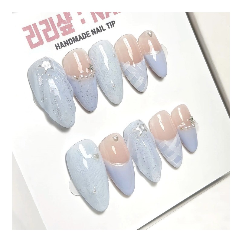 Blooming Cotton Handmade Nail Tips - Stiletto / 블루밍 코튼
