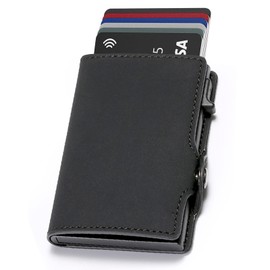 Carteras para Hombre, Tarjetero con Bolsillo para Dinero Monedero Emergente Bloqueo RFID, con Bolsillo para Efectivo y Monedas, Capacidad para 10 Tarjetas de Crédito,Nergro