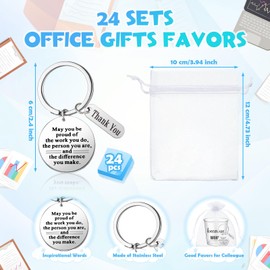 Nuogo 24 Set Boss Day Gift Favors 2.87 oz Because Work Disposable Shot Glasses with Thank You Keychain Organza Bags Thank You Boss Gift for Men Women Manger Coworker Leader Employee Christmas Office