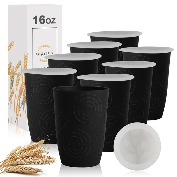 Wrova Wheat Straw Cups 16oz Set of 8 with Silicone