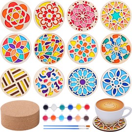 Reallnaive 39 Pcs Wood Coasters Mandala Painting Kit Color Your Own Wooden Crafts Art Supplies DIY Coasters Kit for Women, Adults and Beginners Christmas Ornament Home Decor